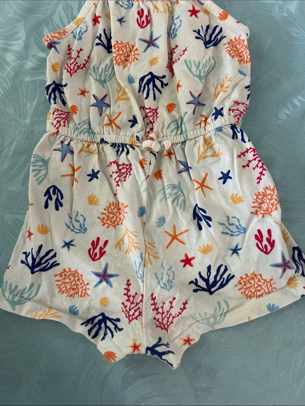 Old Navy White Ocean Print Toddler Romper with Multicolor Sea Motifs